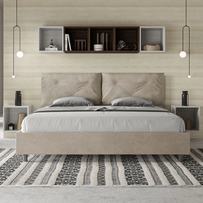Letto imbottito Matrimoniale 190x200 cm Large - Contenitore,Microfibra,Sabbia