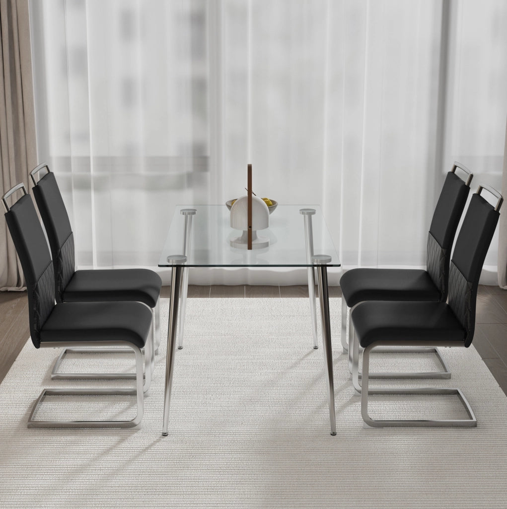 Set di 4 sedie da pranzo ergonomiche nere con schienale imbottito in PU e lino
