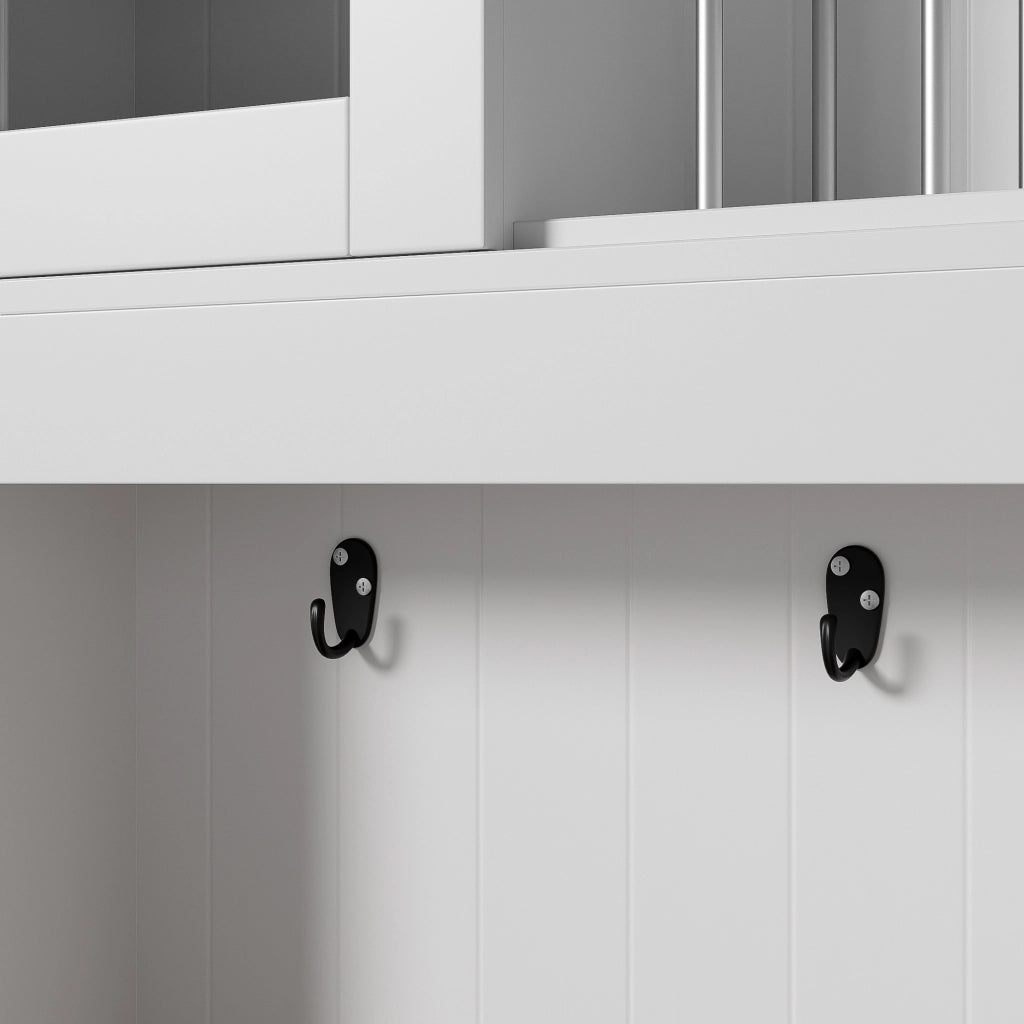 Credenza da cucina con vetrine; 2 cassetti; ante e ganci in pannello truciolare bianco e naturale 106 × 39 × 176.5 cm