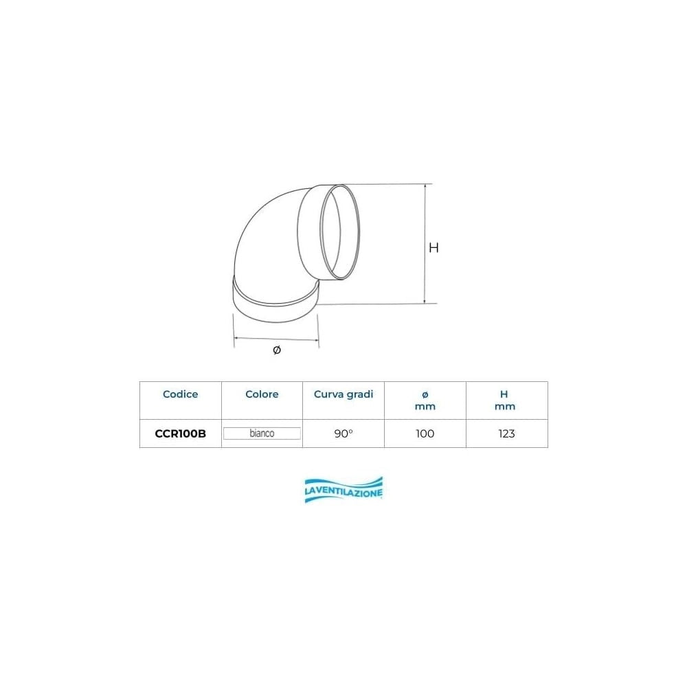 First 100mm a 90° curva semicurva gomito ff per tubi tondi aerazione cappa