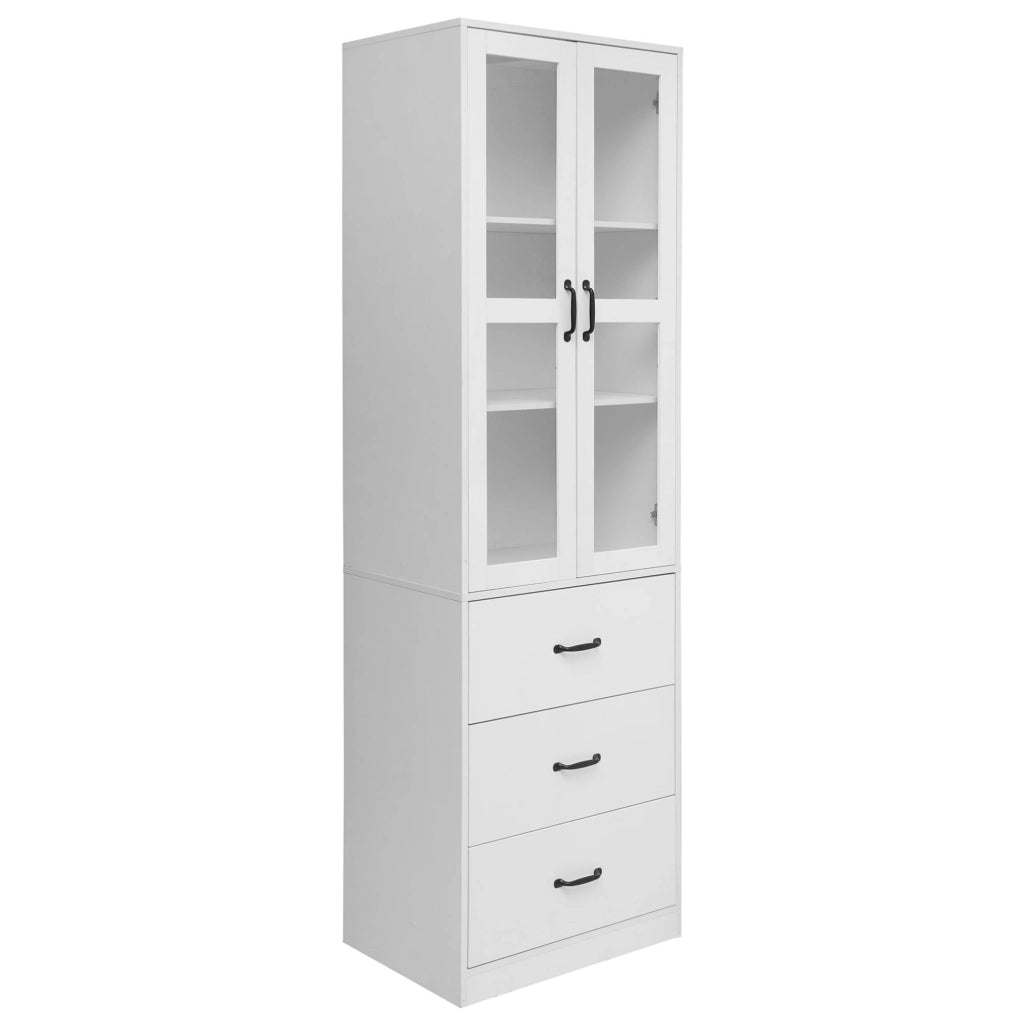 Vetrina alta 200 cm con 2 ante in vetro, 3 cassetti e LED USB bianca