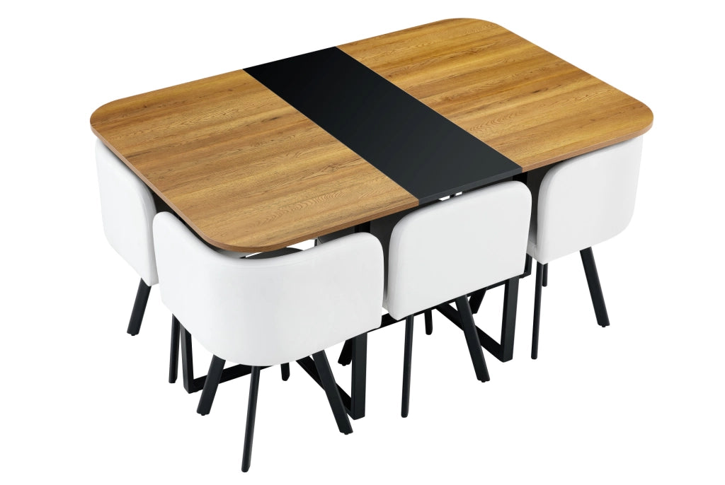 Set tavolo da pranzo per 4-6 persone nero e legno; MDF con sedie salvaspazio