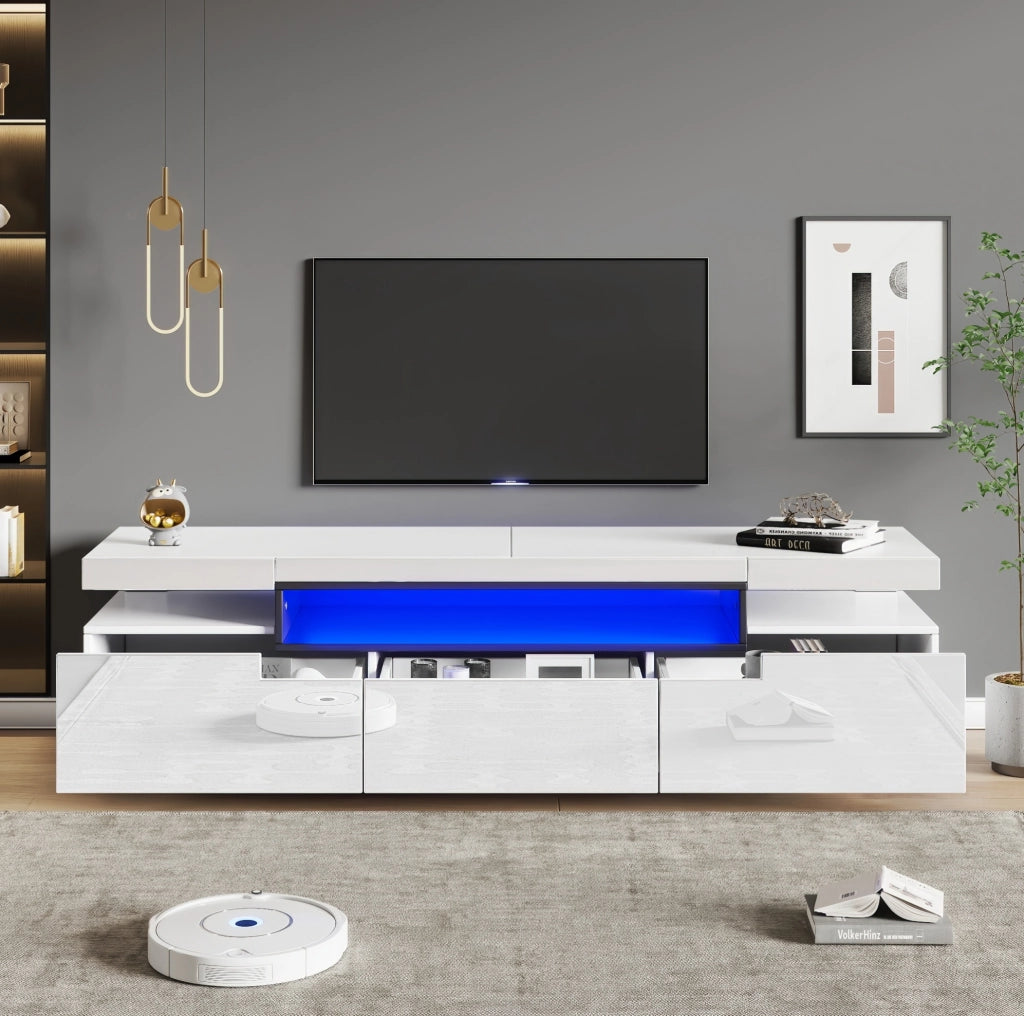 Mobile TV bianco 160x39x42 cm con LED 16 colori e 3 cassetti