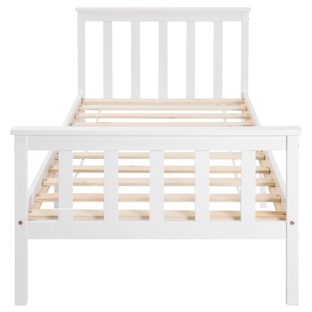 Letto singolo in legno composto da struttura con rete a doghe, letto in legno con testiera - 90 x 200 cm, pino massello, letto per bambini, letto per