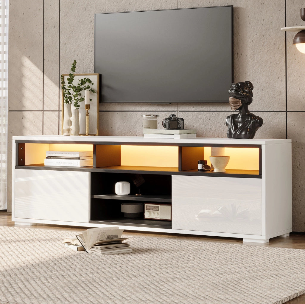 Mobile porta TV moderno con luce integrata e vani contenitori