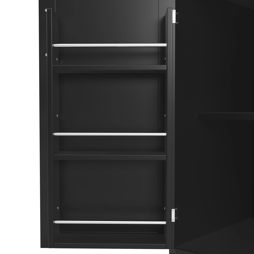Credenza da cucina alta con LED, 4 ante, 2 cassetti e portabottiglie, per cucina, in MDF nero, 120 × 40 × 188 cm