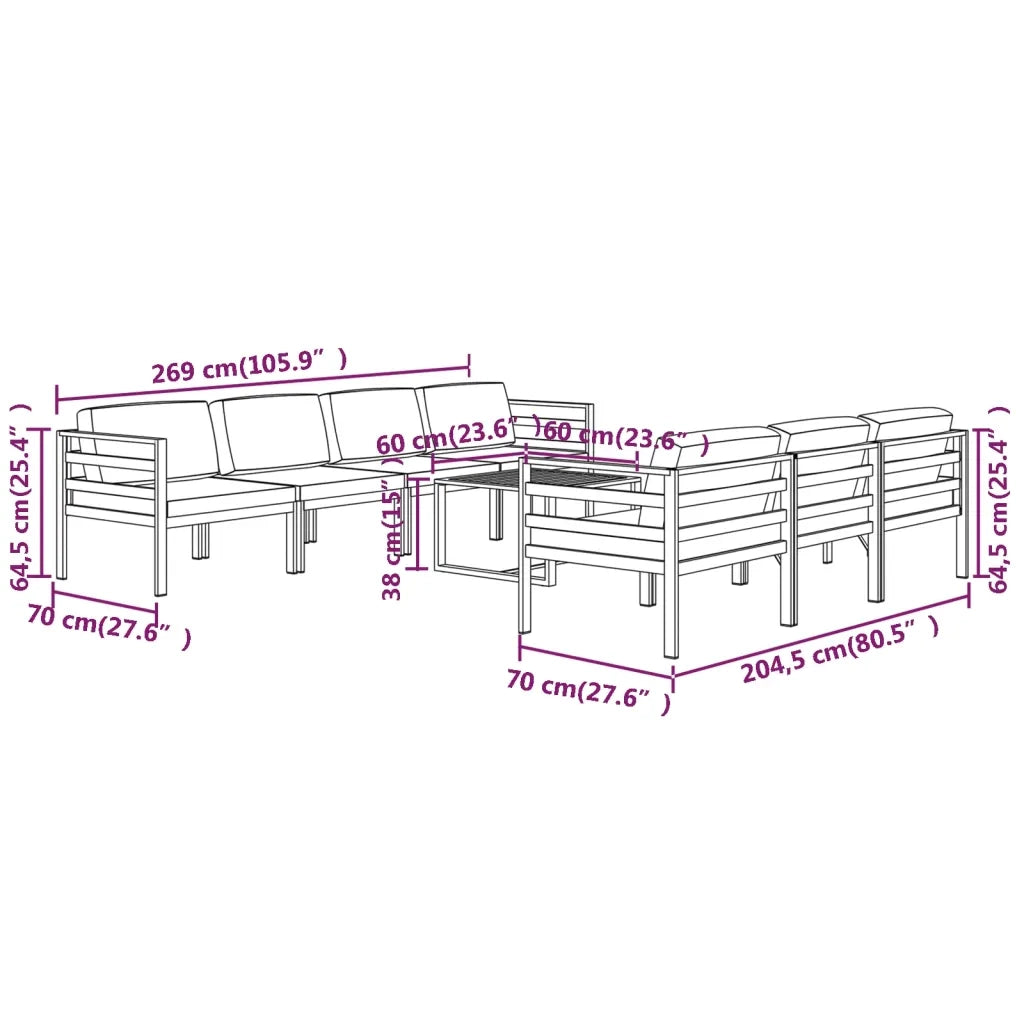 Set Divani da Giardino 8 pz con Cuscini in Alluminio Antracite 3107806