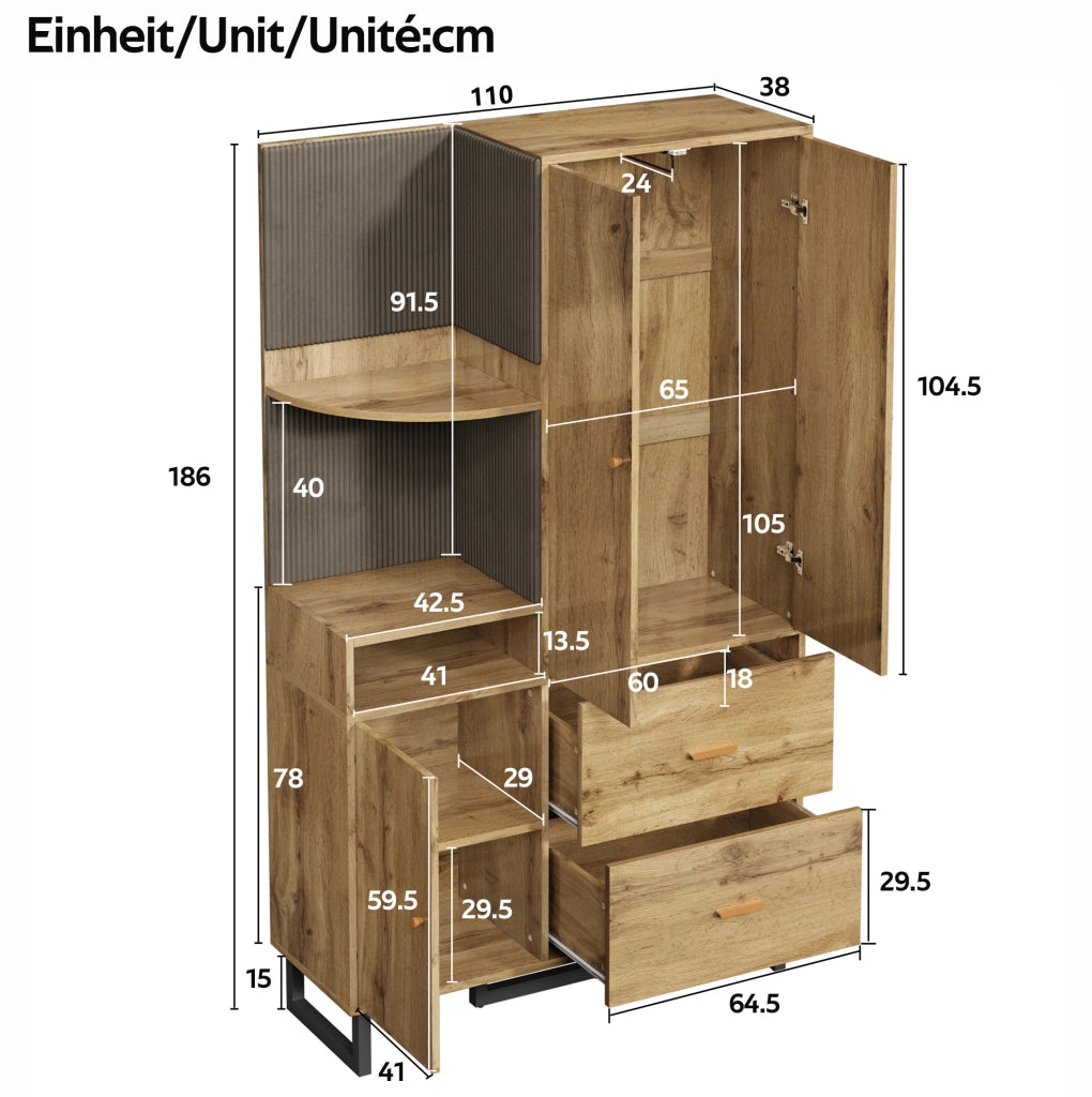 Guardaroba da ingresso compatto 110x186x38 cm nero e legno
