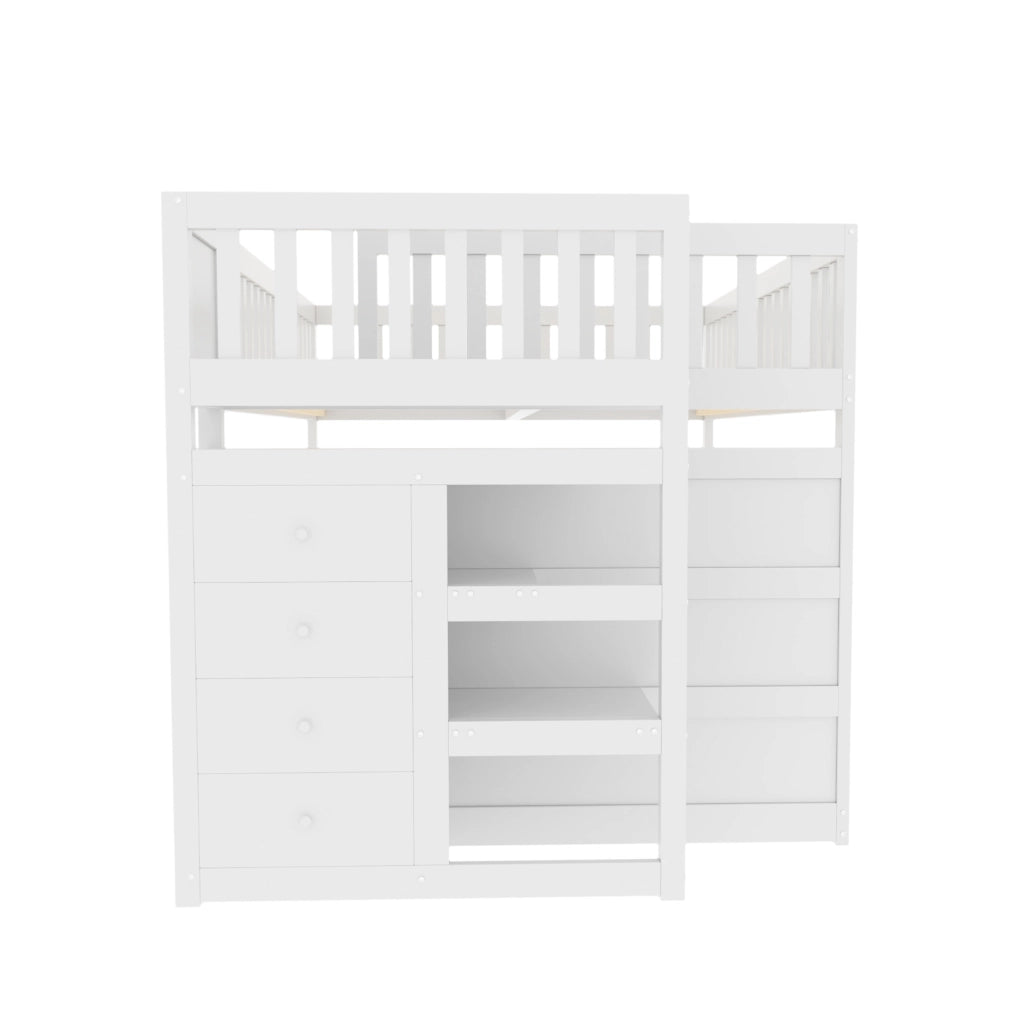 Letto a castello basso in pino; compensato e MDF; bianco; per materasso 140 x 200 cm