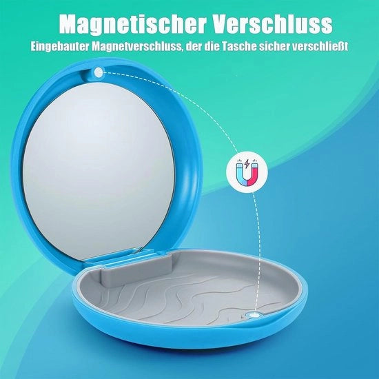 Dose per protesi dentale con specchio - Blu - Portatile e facile da pulire