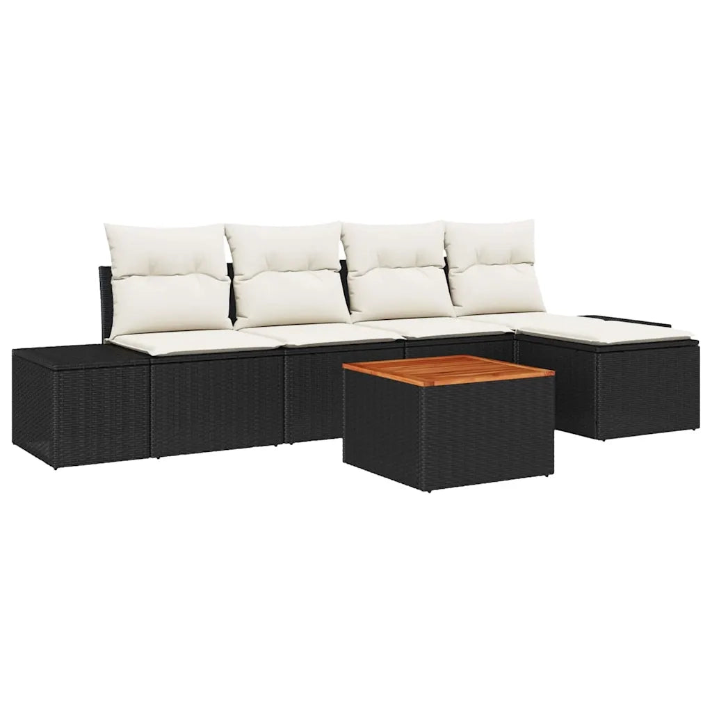 Set Divano da Giardino con cuscino 6 pcs Nero polyrattan