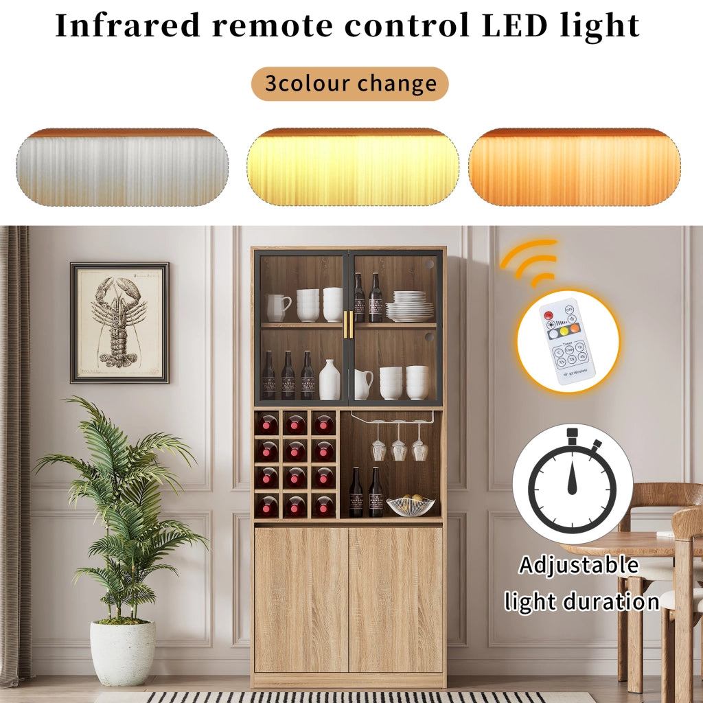 Armadio da Bagno con Ante in Vetro e Illuminazione LED, 180 cm
