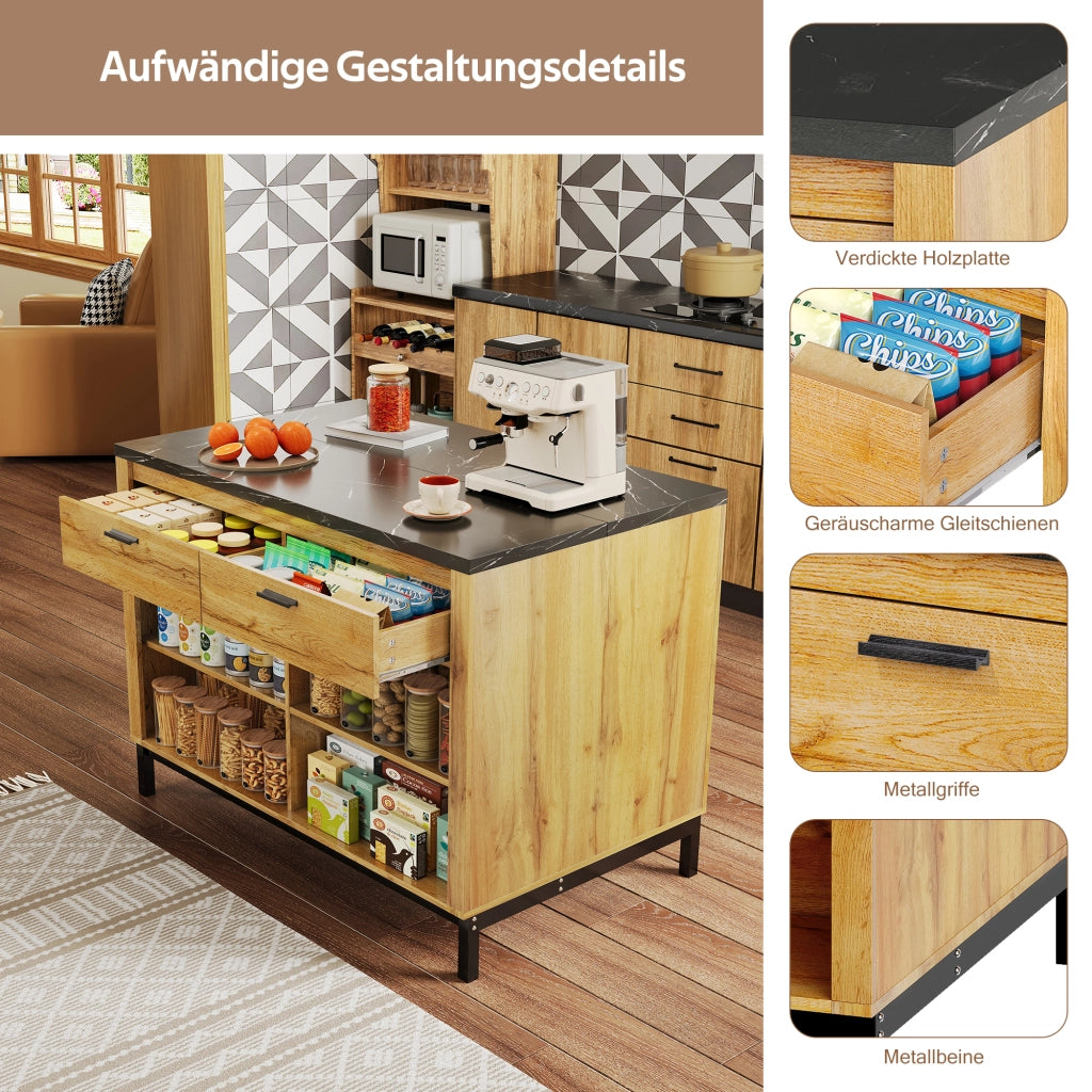 ISOLA CUCINA in stile country 120x75x90 cm MDF Nero e Naturale