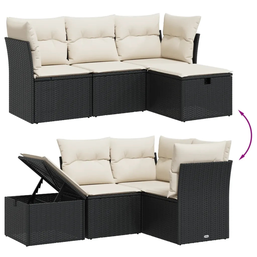 Set Divani da Giardino 4 pz con Cuscini Nero in Polyrattan 3263752