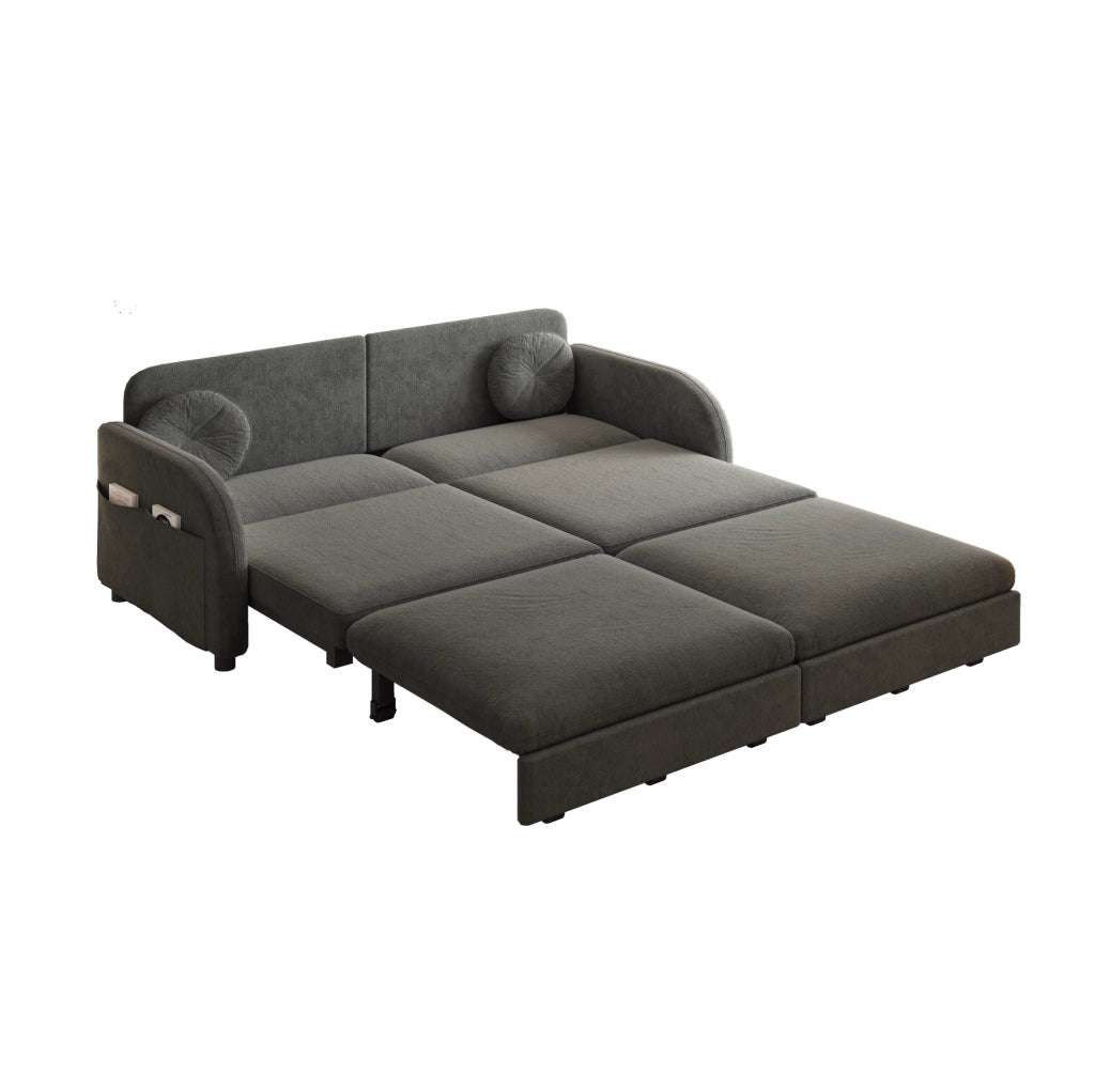 Divano letto estraibile 3-in-1 queen size 166 cm in chenille grigio con cuscini e tasche contenitive laterali