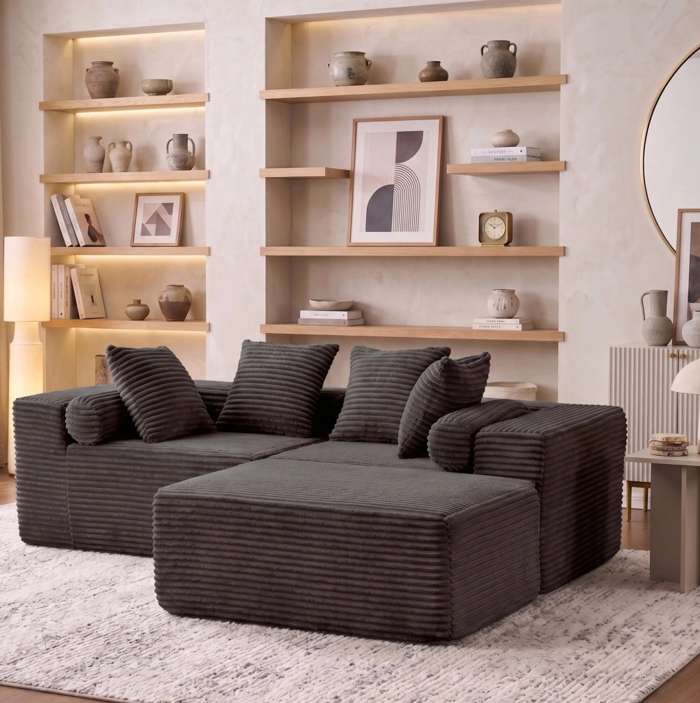Divano componibile a 3 elementi con chaise longue; nero; schiuma e molle