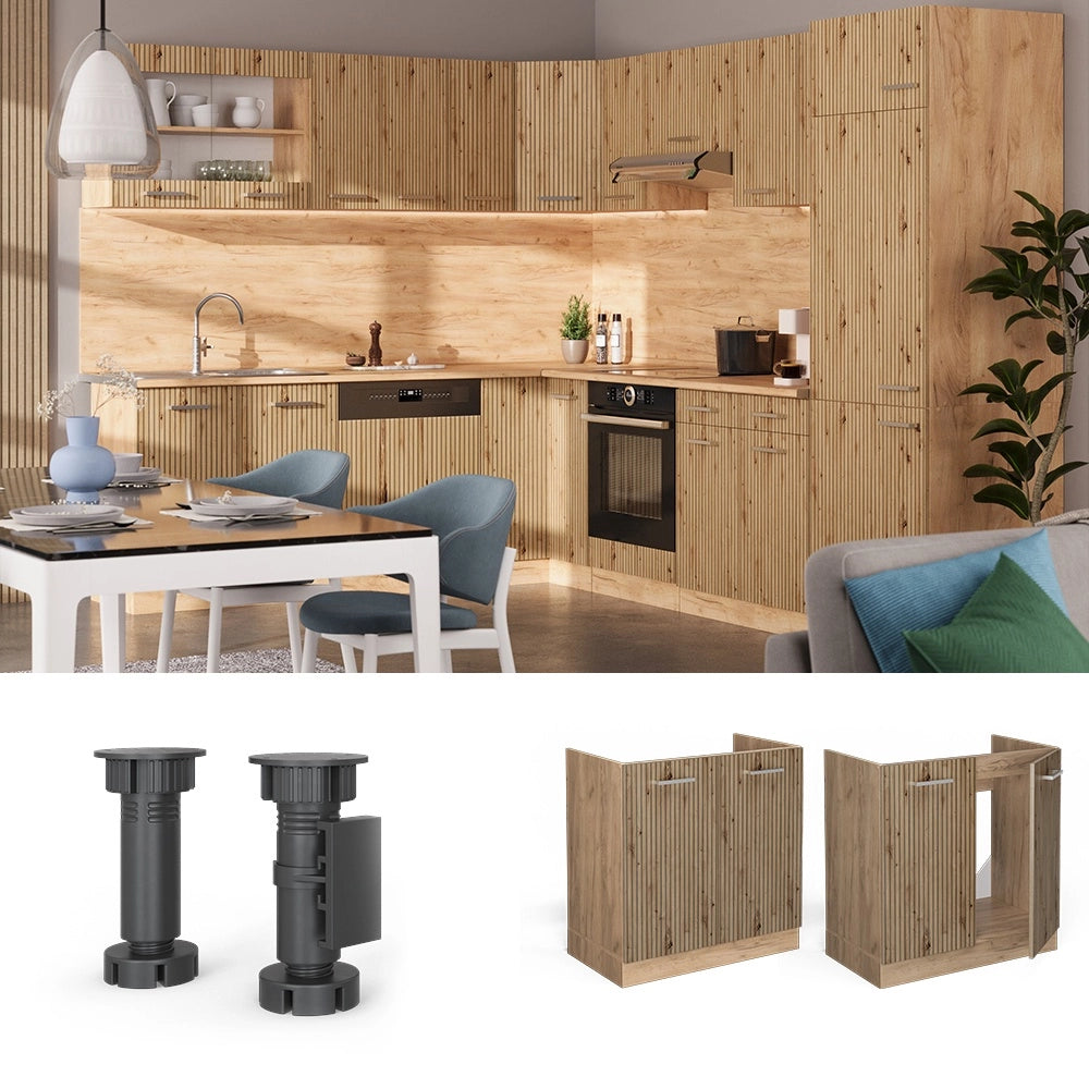 Mobile lavello cucina R-Line Rovere artigianale/Rovere dorato 80 cm PL Marmo Vicco