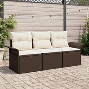 Set Divano da Giardino con cuscino 3 pz-Sofa da Giardino-Divanetto da esterno Marrone Poly Rattan 305536