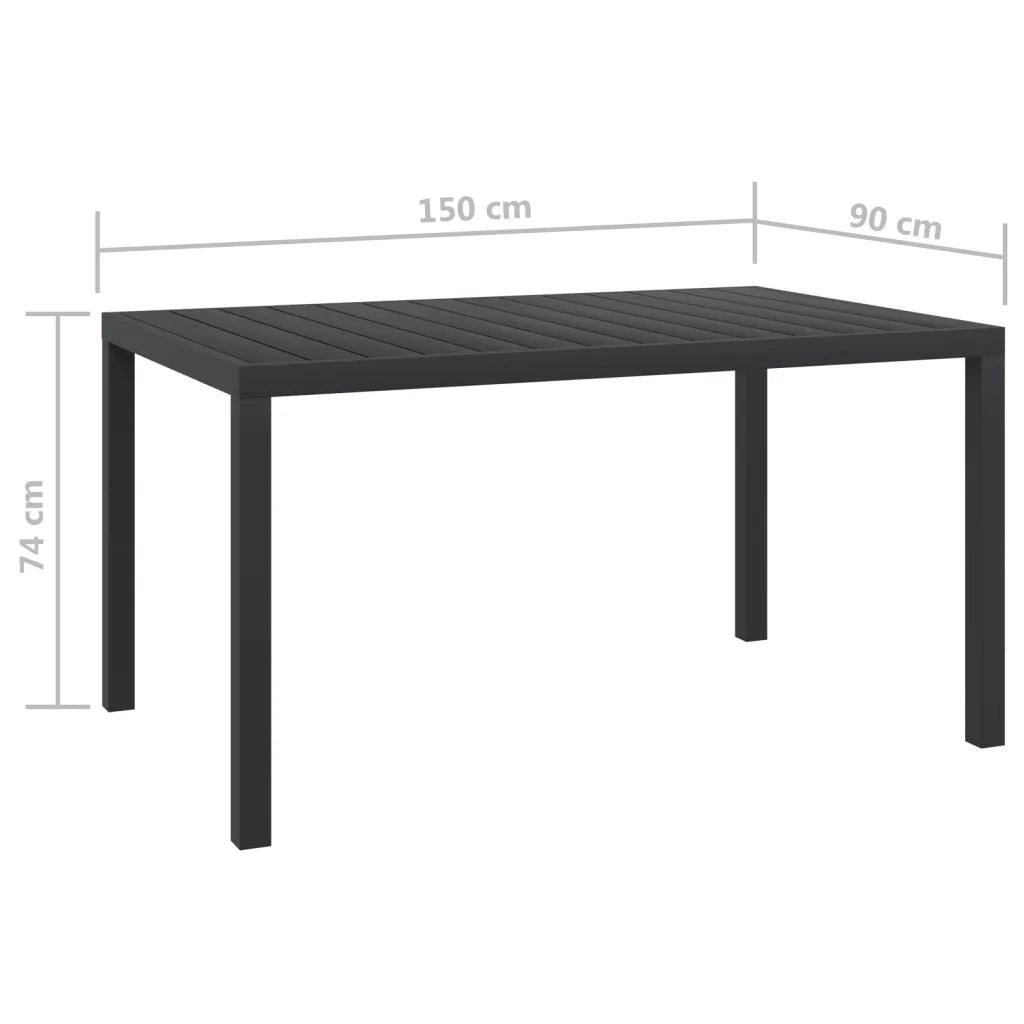 Tavolo da Giardino | Tavolino da esterno Nero 150x90x74 cm in Alluminio e WPC