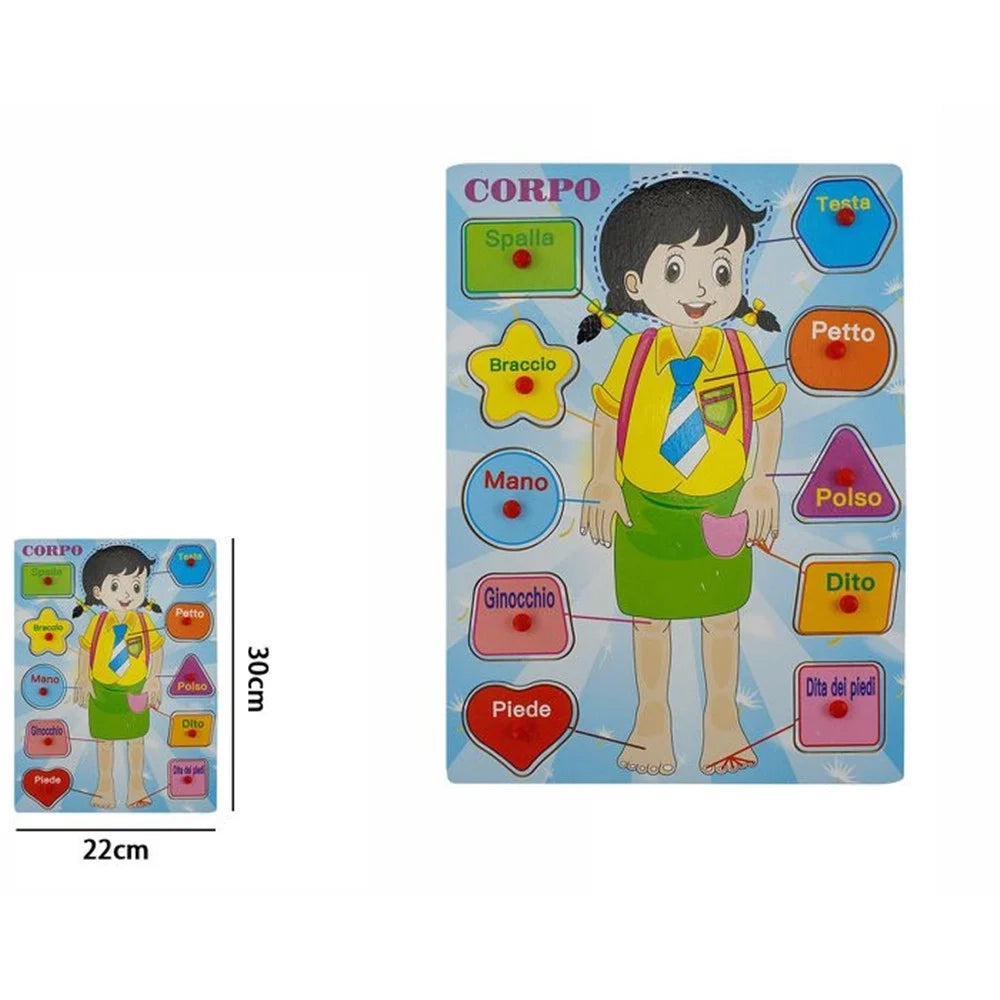 Trade Shop - Puzzle A Incastro Tema Corpo Femminile Gioco Educativo In Legno Bambini Con Pomelli 66423 -