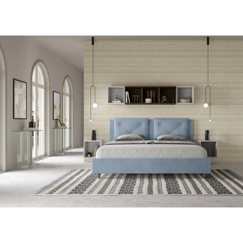 Letto imbottito Matrimoniale 170x210 cm Appia - Con rete,Microfibra,Azzurro