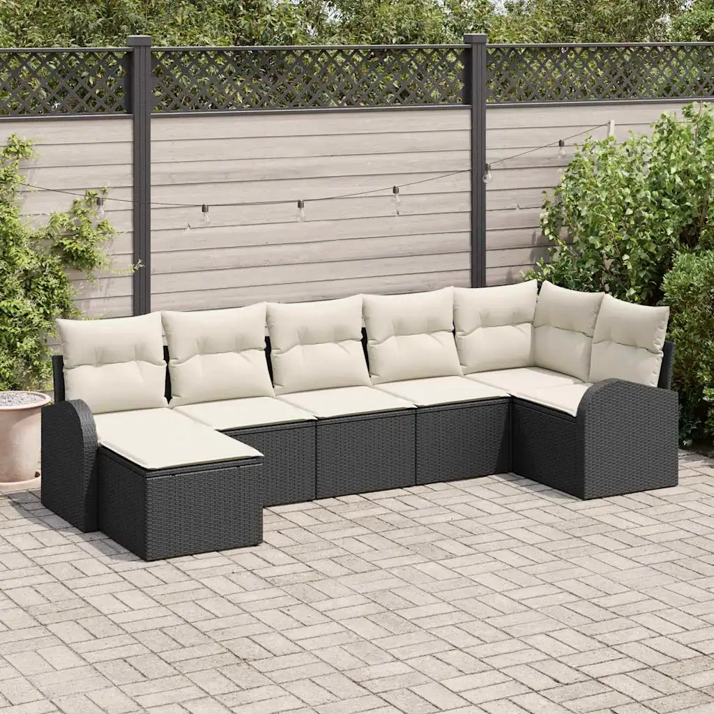 Set di divani con cuscino 7 pcs Nero polyrattan 3354796