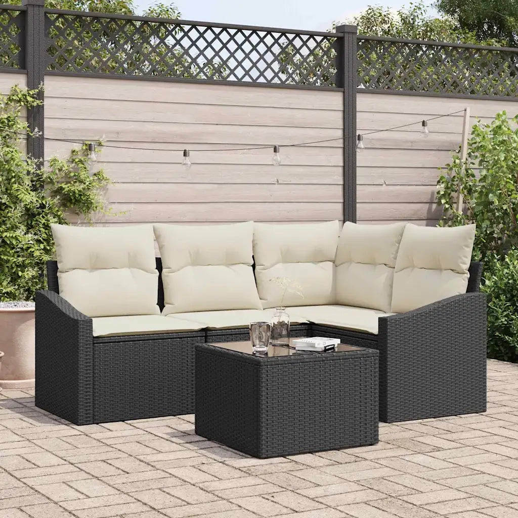 Set Divano da Giardino 5 pcs Marrone e Crema polyrattan