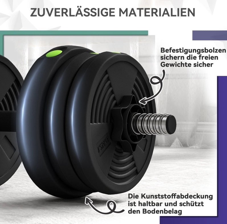 Set di manubri 2 in 1 da 20 kg con rivestimento antiscivolo e protezione per pavimenti, nero/verde