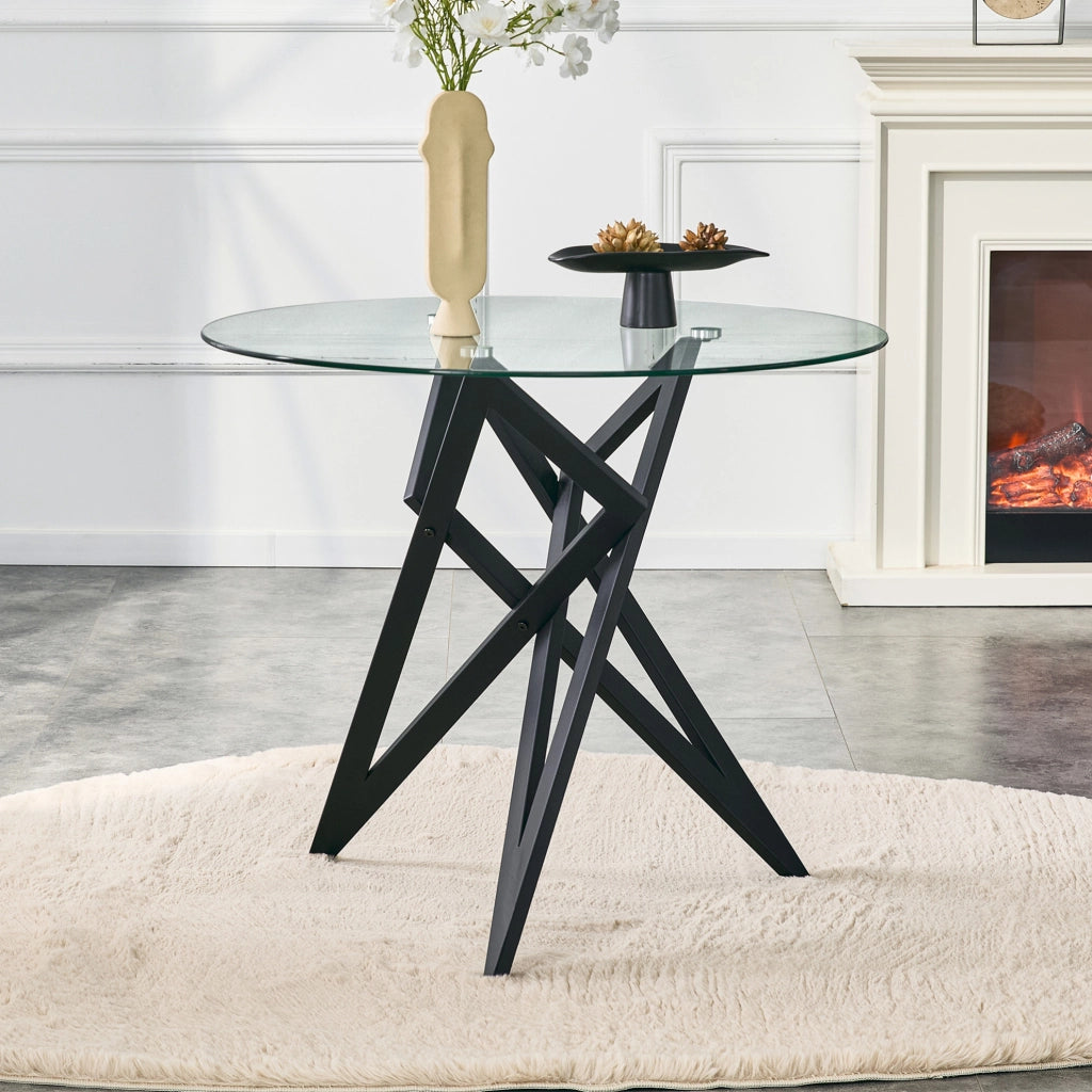Tavolino da caffè rotondo in vetro e metallo nero Ø 85 cm