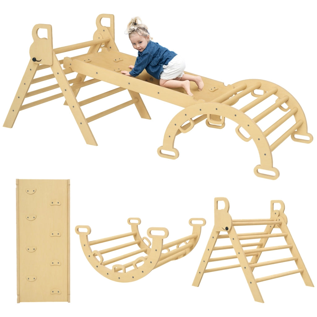 Set 5 in 1 con arco di arrampicata ¨C Minimal ¨C per bambini, in legno naturale
