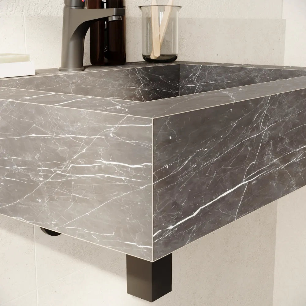 Lavabo sospeso in hpl 70cm effetto marmo scuro | Baikal
