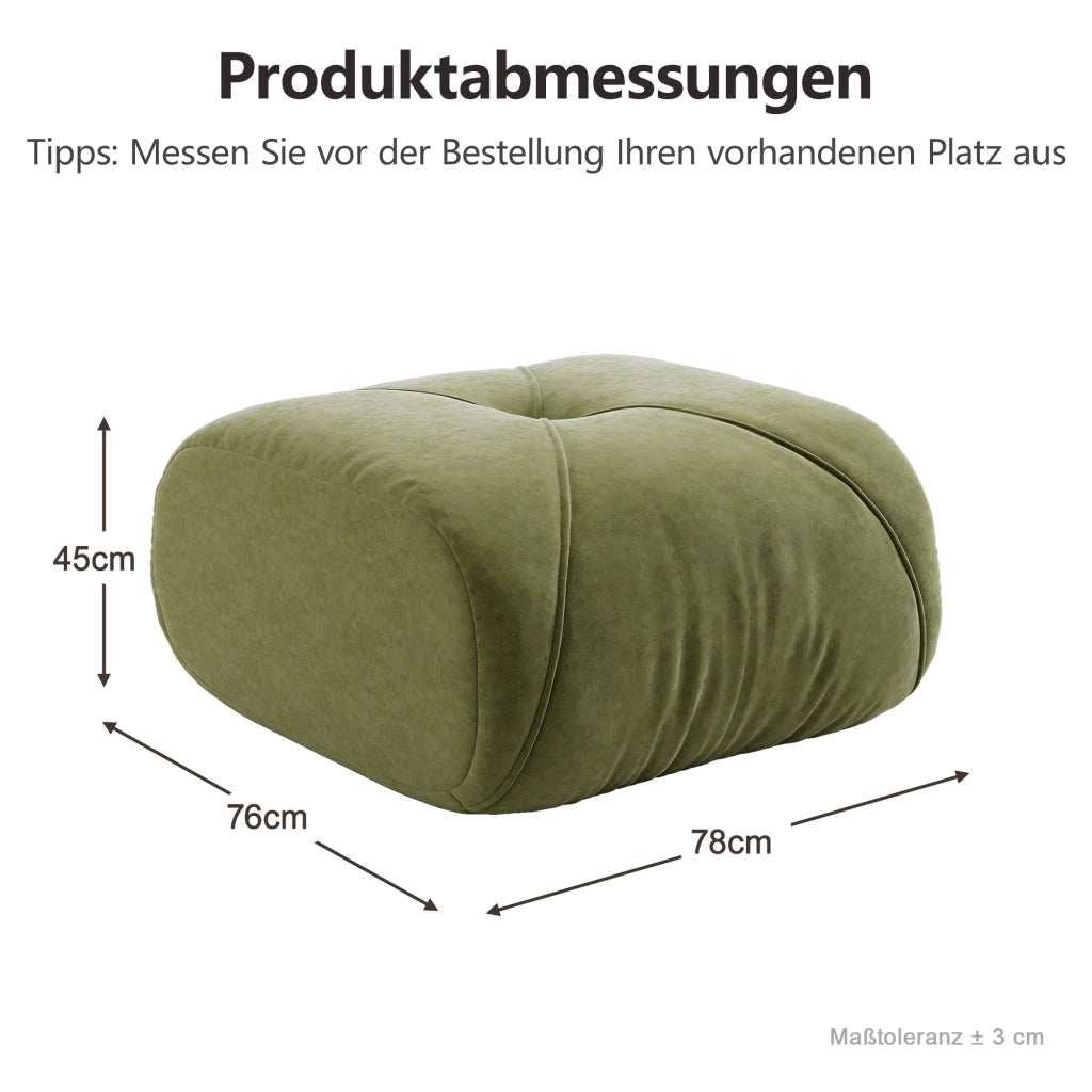 Divano modulare in chenille verde con design ergonomico e seduta profonda