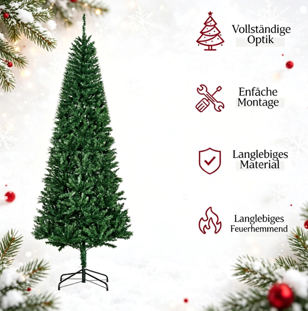 Albero di Natale artificiale Nordmann 210 cm con circa 865 rami in PVC verde, struttura metallica stabile