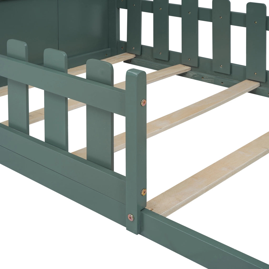 Letto per bambini a forma di casetta 90x200 cm in legno di pino e MDF, colore verde