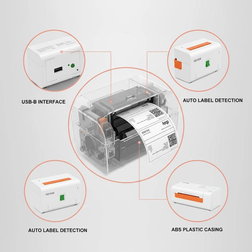 Label Printer 200x79x83mm Thermal Printer 150mm/s Label Printer Shipping Label Printer Thermal Direct Label Printer USB Automatic Label Detection Windows Mac OS Linux Chromebook