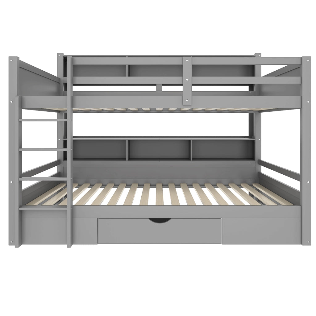 Letto a castello 90 × 200 cm 2 posti con cassetto e vani portaoggetti; senza materasso; pino e MDF grigio