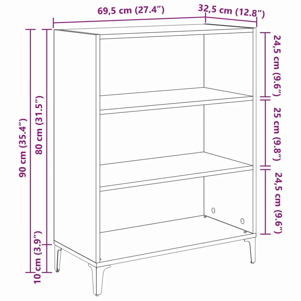 Credenza Rovere Nero 69,5 x 32,5 x 90 cm Legno ingegnerizzato 880712