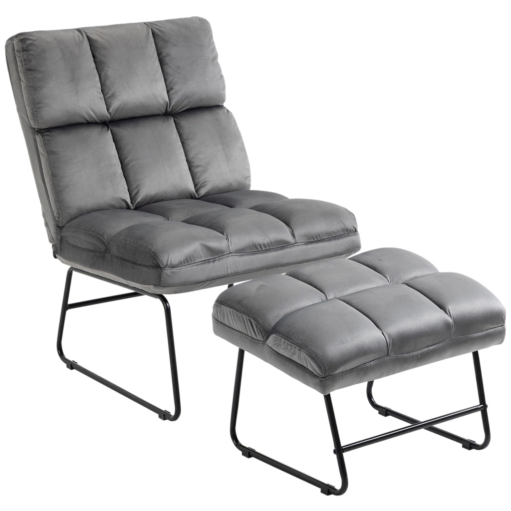 Easycomfort Sedia Imbottita con Poggiapiedi Abbinato per Soggiorno, Studio e Camera da Letto, 60x80.5x89 cm, Grigio