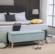 Panca Contenitore Verde Chiaro 110x39x45 cm in Poliestere effetto Lino con Gambe in Legno per Soggiorno
