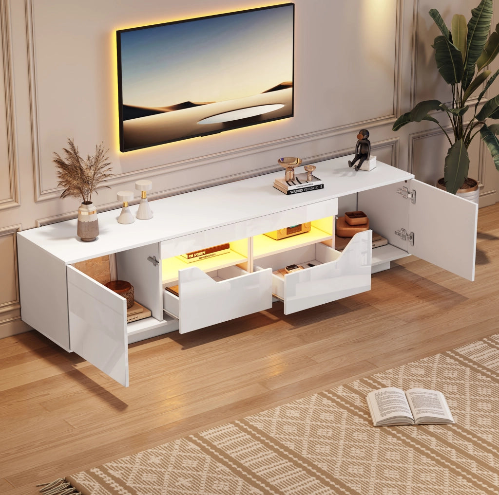 Mobile TV 180x40x45 cm con 2 cassetti; 2 armadietti e LED; bianco