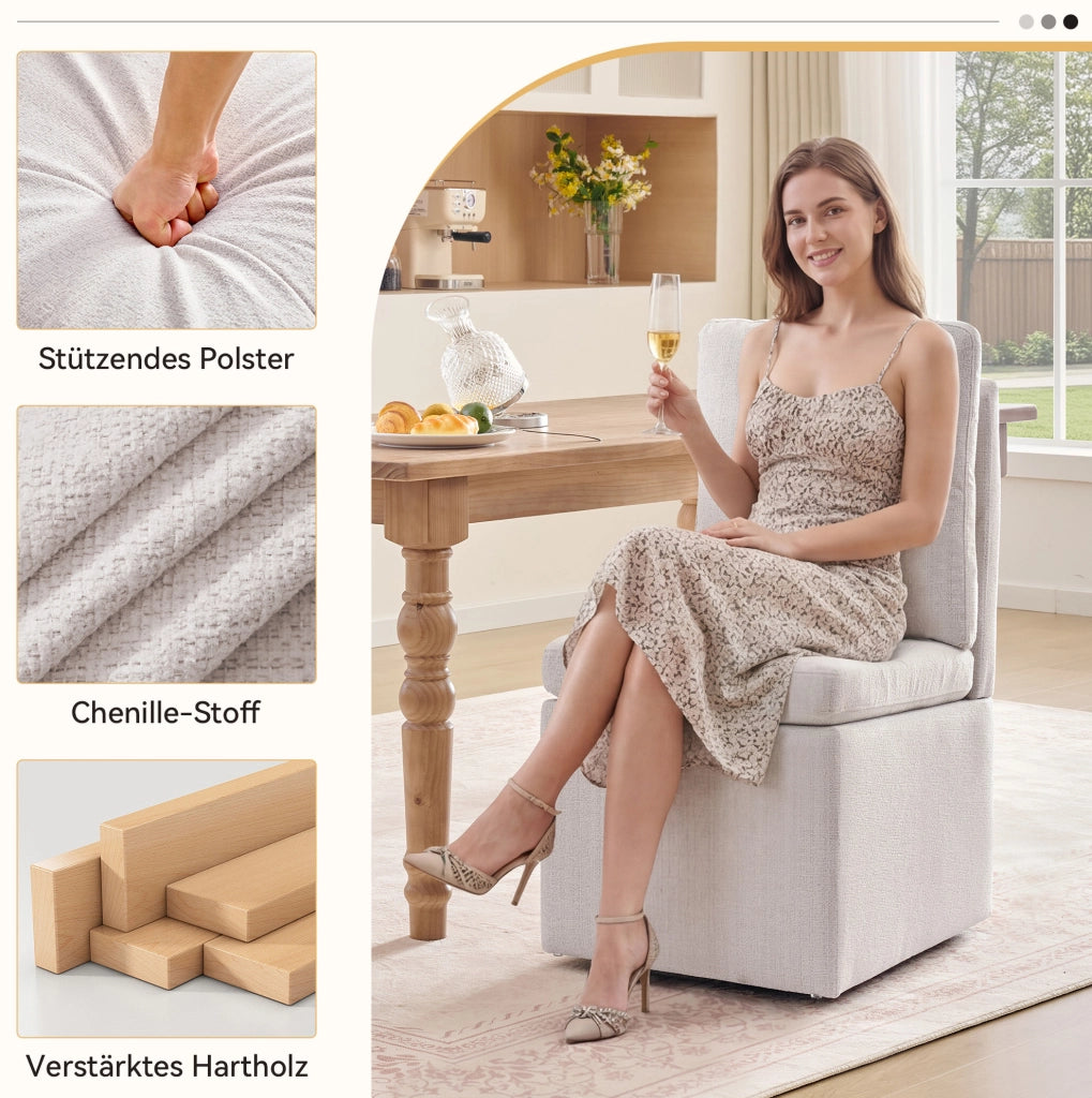 Sedia da pranzo girevole con contenitore e ruote grigio-beige