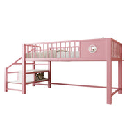 Letto a soppalco basso 90 × 200 cm 1 posto con scala contenitore e vano sottostante; senza materasso; rosa