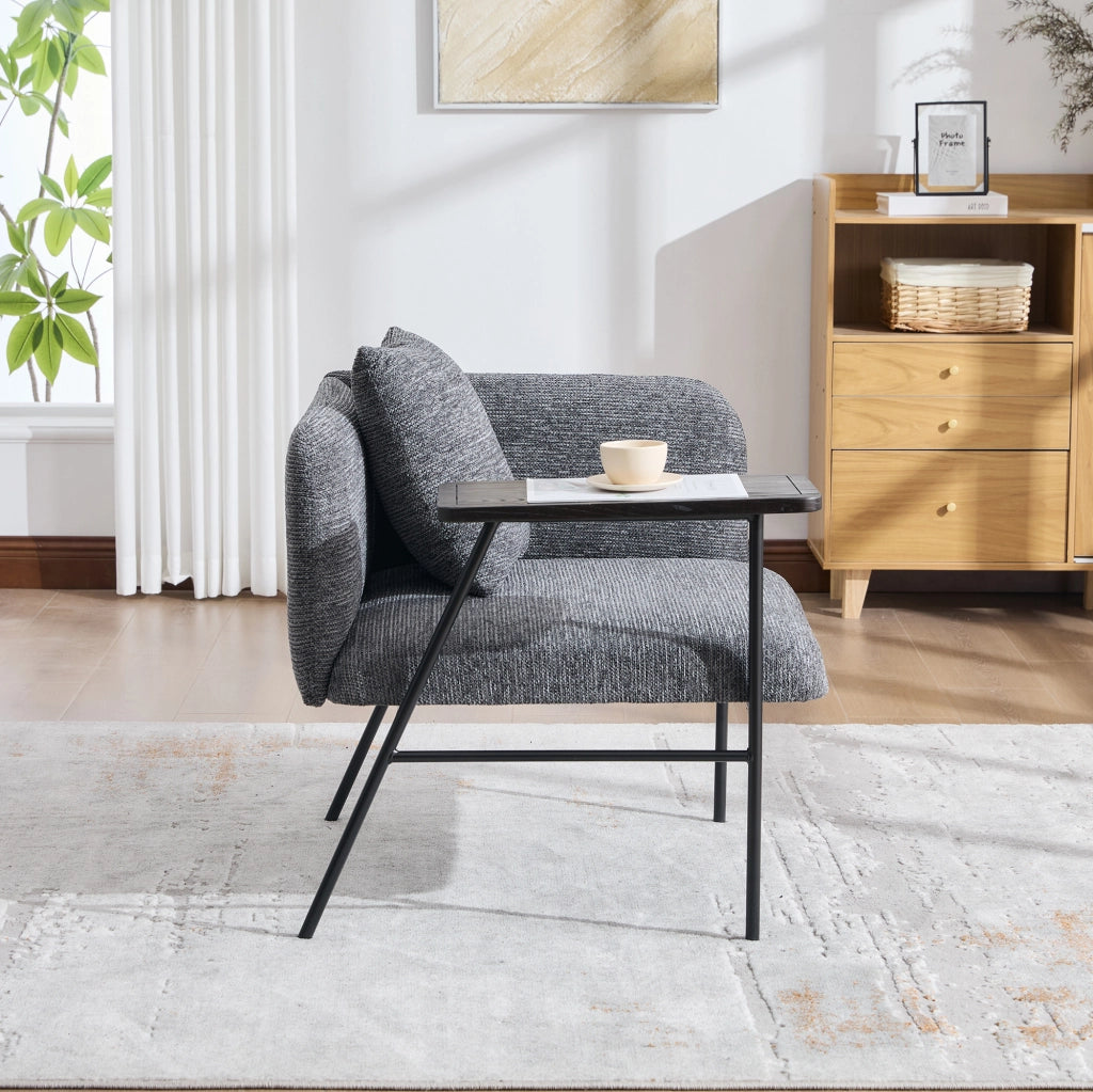 Poltrona relax in ciniglia grigio scuro con tavolino laterale e 2 tasche HOMVRA