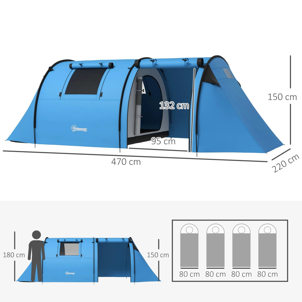 Tenda da Campeggio per 3-4 Persone Tenda Familiare Impermeabile 3000mm con 2 Vani Zona Giorno e Notte Azzurro Cielo