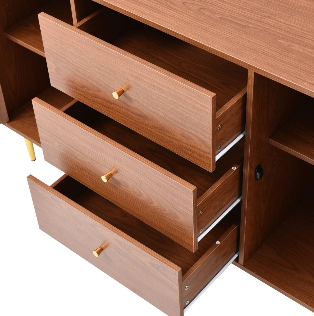 Credenza 150x40x90 cm con 2 ante; 3 cassetti e ripiano regolabile color noce HOMVRA
