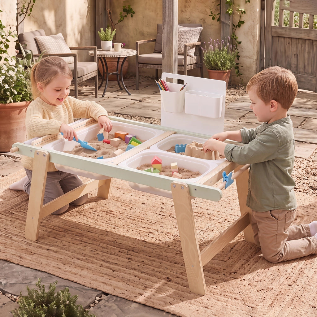Tavolo sensoriale per bambini 3+ anni con pannello bifacciale, Tavolino montessori multiattivita per giochi con sabbia e acqua