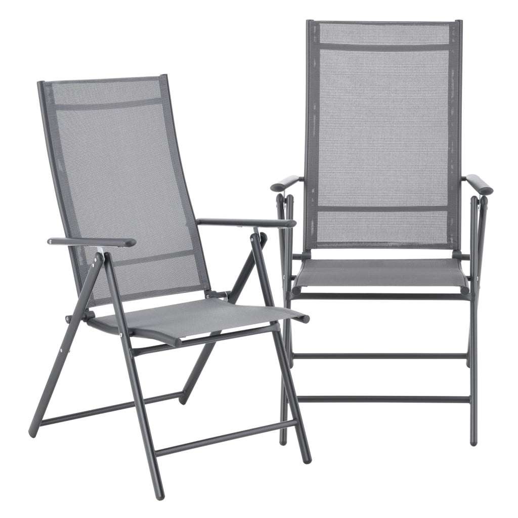 Set Kalamata di 2 Sedie Pieghevoli da Giardino con Braccioli e Schienale Reclinabile - Grigio Chiaro [en.casa]