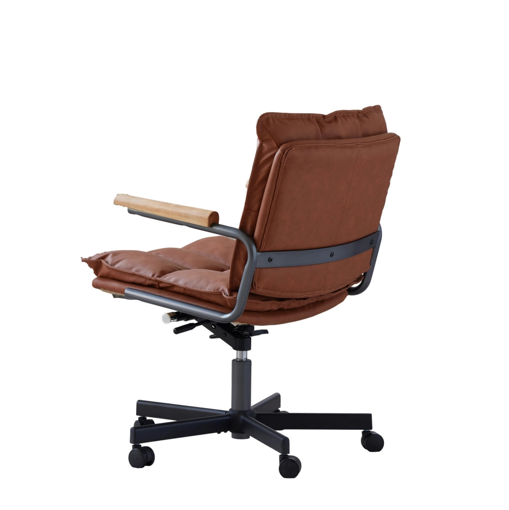 Sedia da ufficio ergonomica regolabile e girevole in pelle; marrone