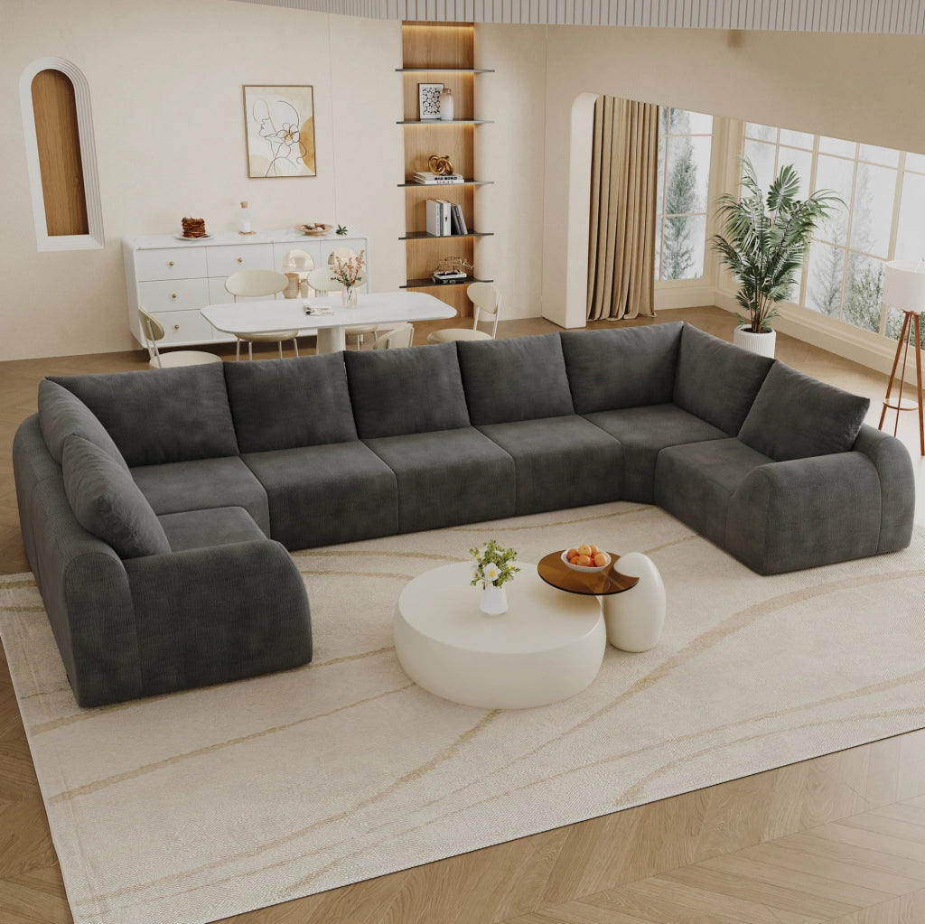 Divano in tessuto grigio scuro 411 × 200 × 85 cm