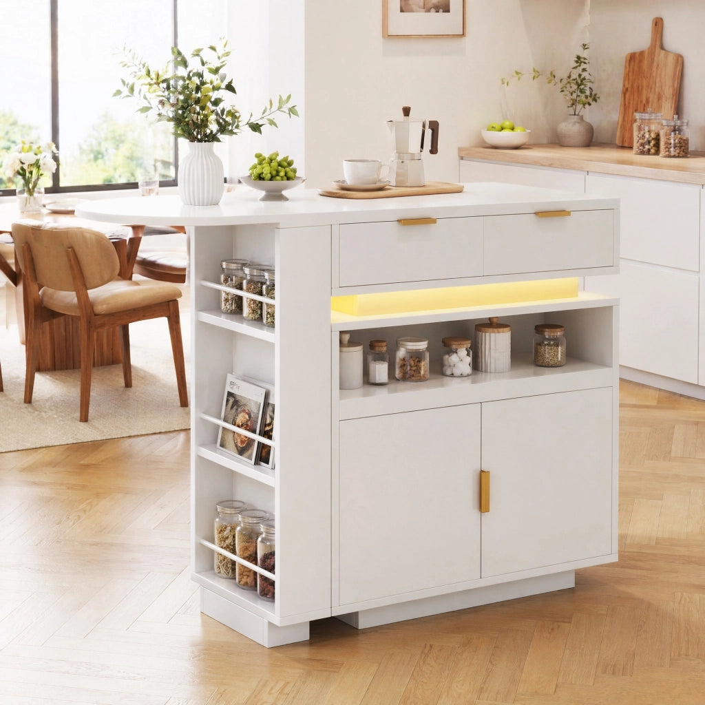 Stehtisch ausziehbar e girevole con LED; 115-183x40x99;5 cm; bianco